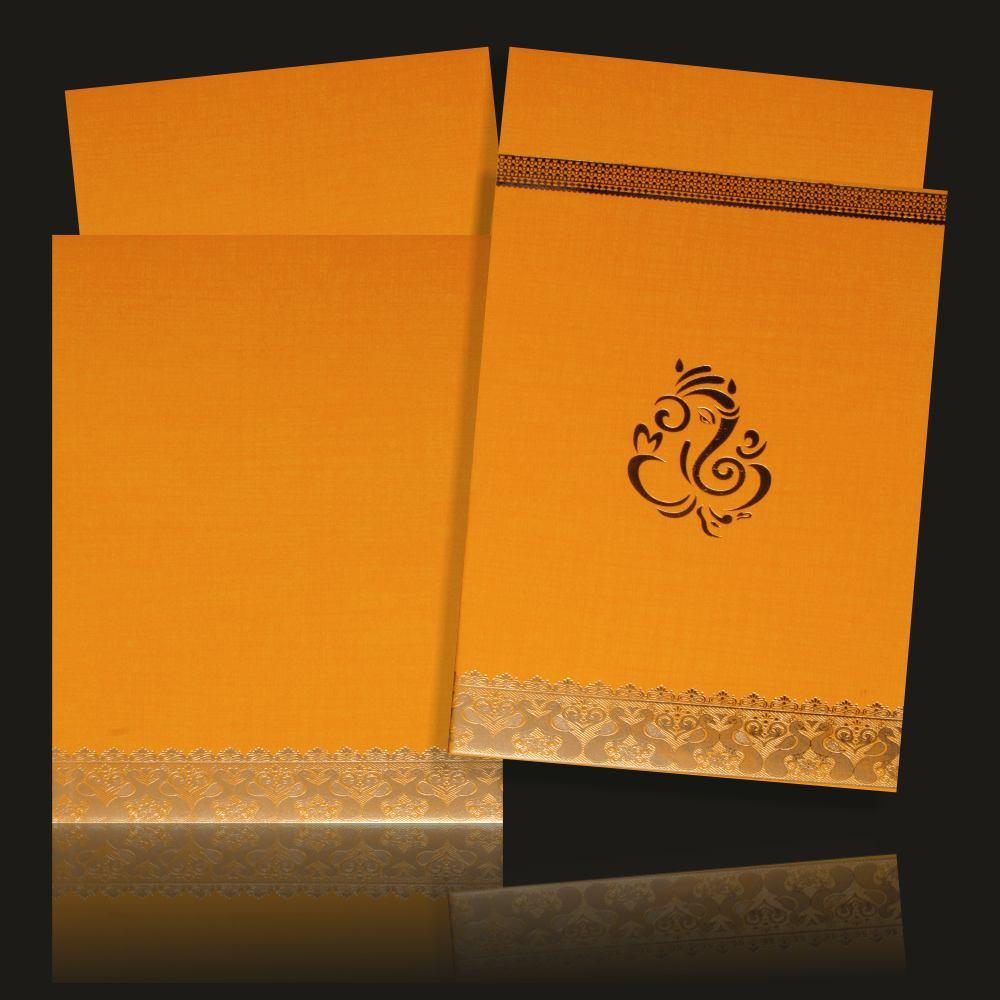 Alluring Cream Shading With Ganesha Theme Wedding Card-KNCM07OG-4